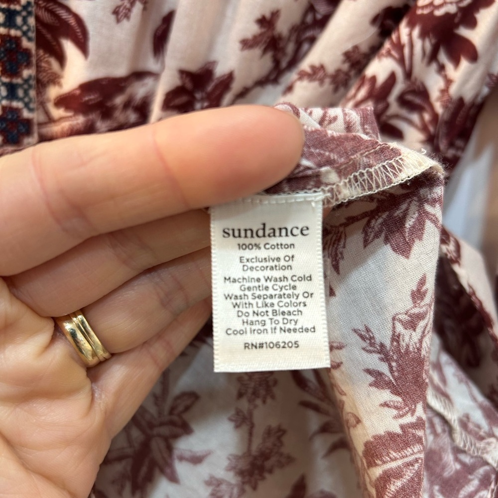 Sundance Floral Bird Butterfly Toile Boho Peasant Blouse Sz M Oversize Cottage - Picture 9 of 9